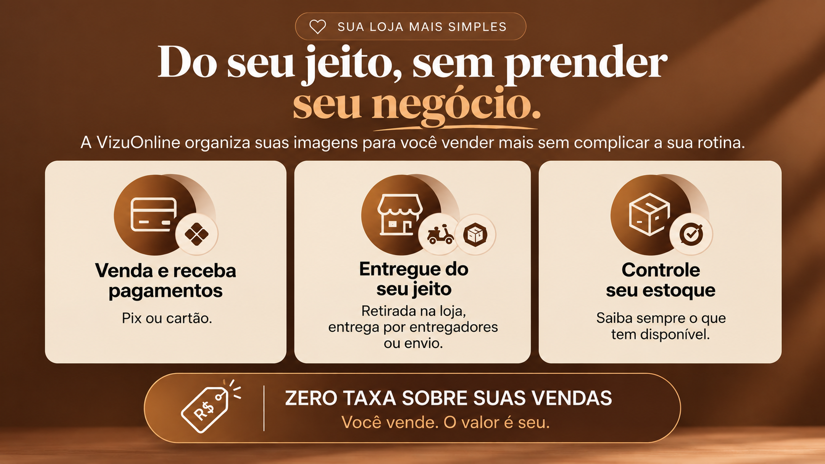 Do seu jeito, sem prender seu negócio: pagamentos, entrega e estoque